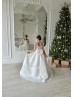 Ivory Lace Satin Flower Girl Dress With Sweep Train